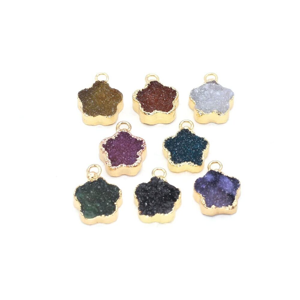 6913 5PCS Natural Stone Pendants Five Petal Flower Crystal Bud Healing